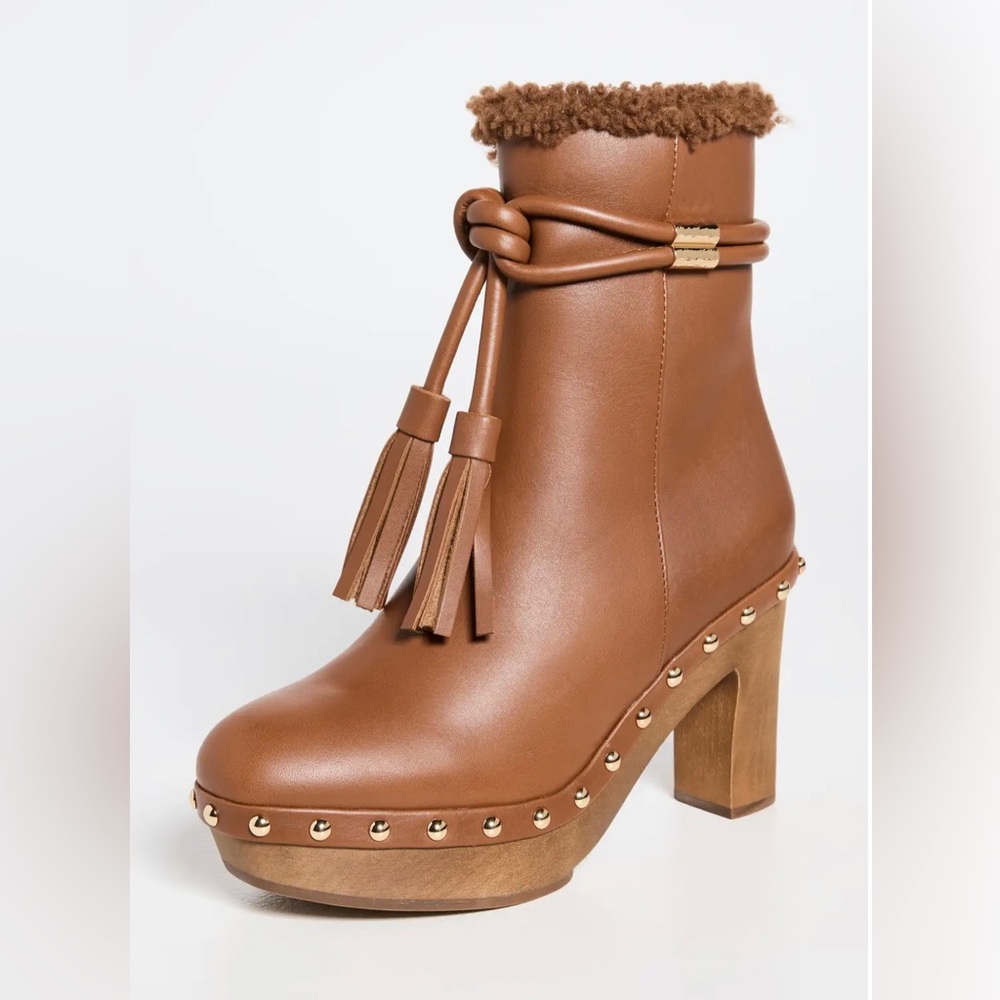 NWOB Ulla Johnson Women's Norah Tassel Leather Ankle Boot Cognac Tan size 37.5